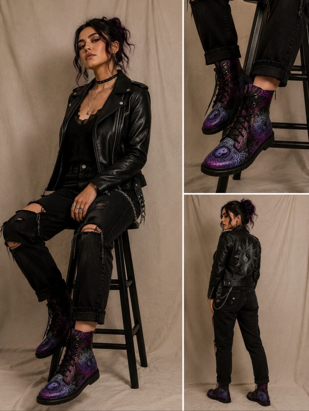 🥬YesWeVibe Yin Yang Mandala Combat Boots – Size 10W (Women's)